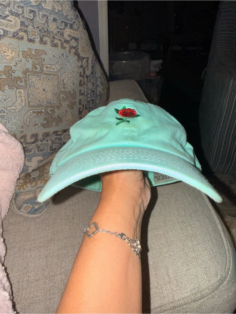 Kbethos Classics Mint Green Rose Embroidered Dad Hat Adjustable Strapback Cap